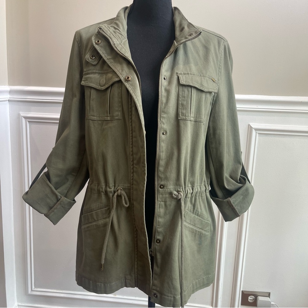Max Studios Olive Green Soft Twill Utility Jacket Size Lg - Picture 7 of 10
